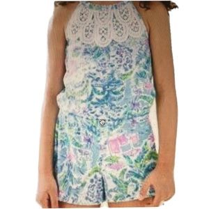 Lilly Pulitzer Girls Mini Pearl Romper What a Lovely Place-Size Medium (6-7)